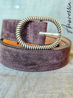 Ceinture Chocolat Boucle Argentée — Ceinture Cuir Chocolat Femme vue détail