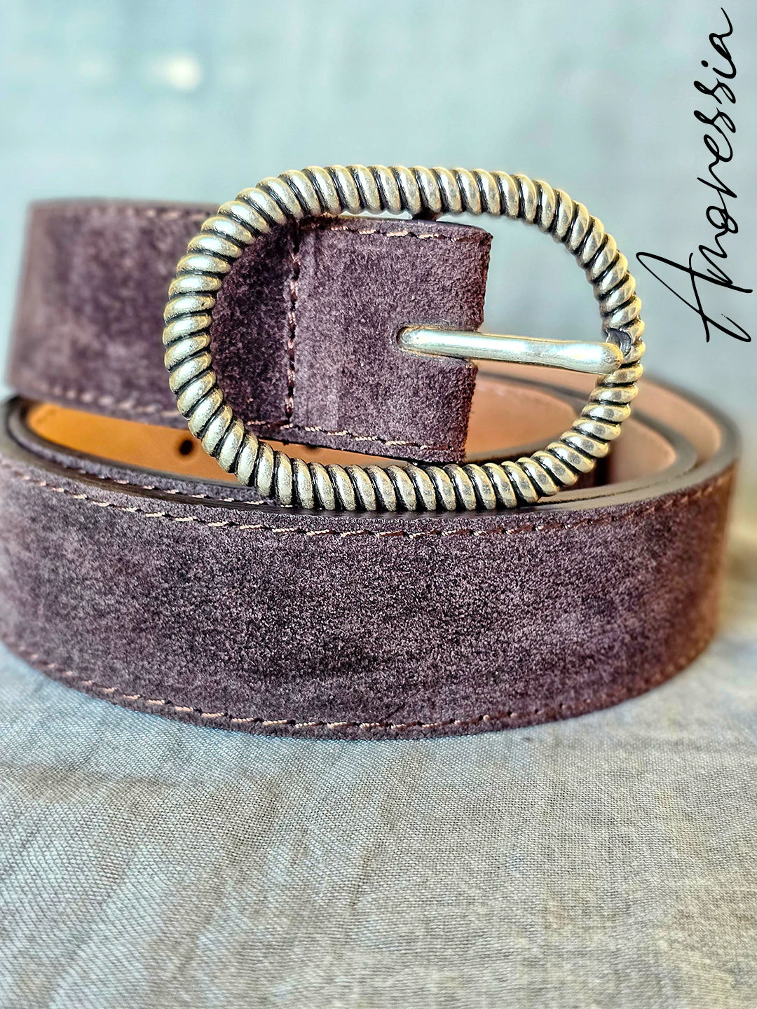 Ceinture Chocolat Boucle Argentée — Ceinture Cuir Chocolat Femme vue détail