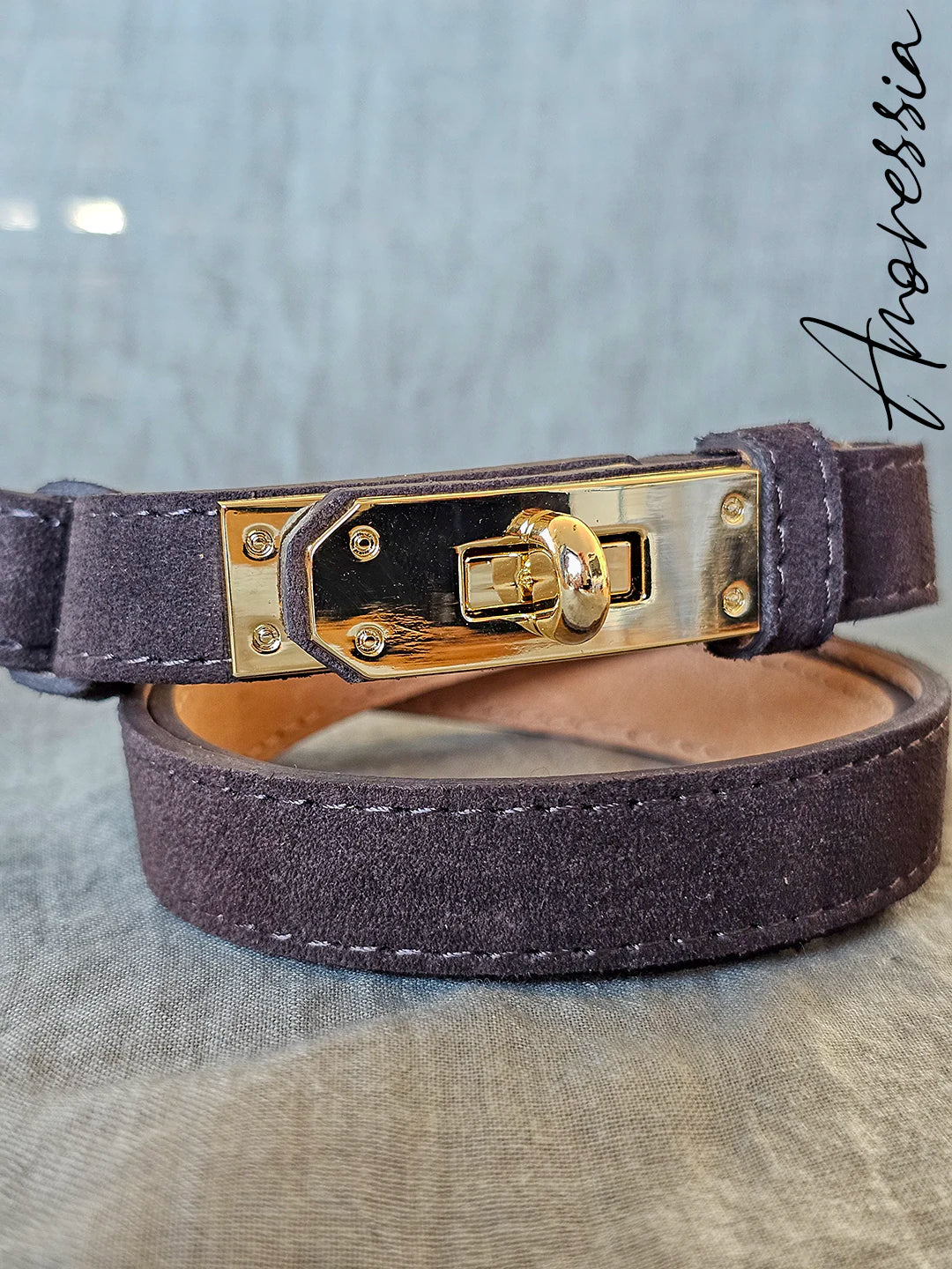 Ceinture Nubuck Chocolat Fermoir doré