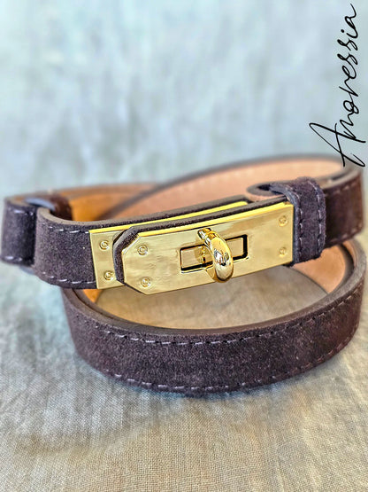 Ceinture Nubuck Chocolat Fermoir doré