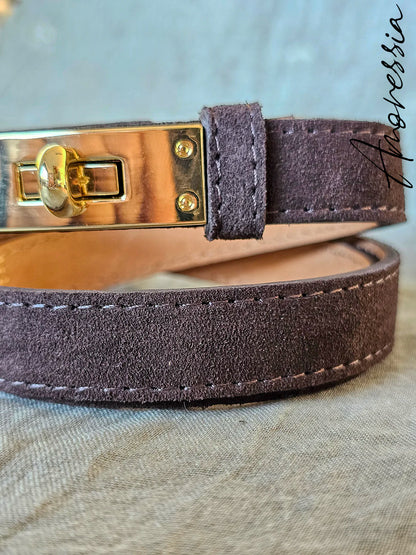 Ceinture Nubuck Chocolat Fermoir doré
