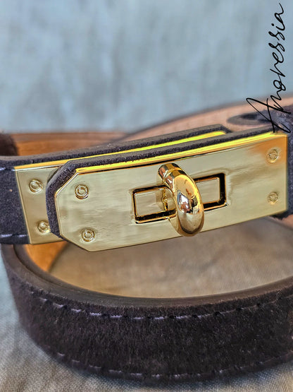 Ceinture Nubuck Chocolat Fermoir doré