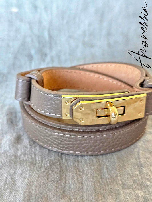 Ceinture Cuir Taupe Fermoir Doré