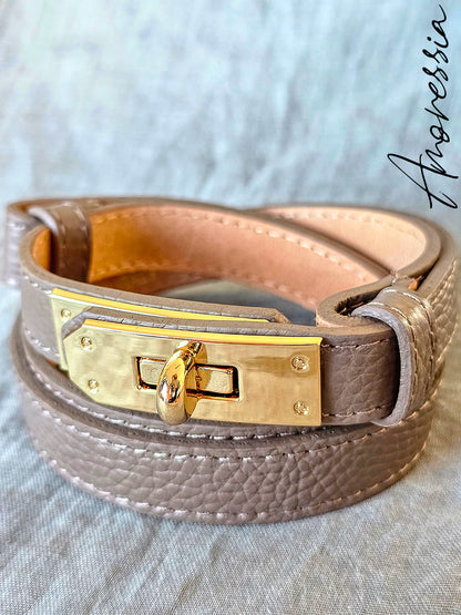 Ceinture Cuir Taupe Fermoir Doré