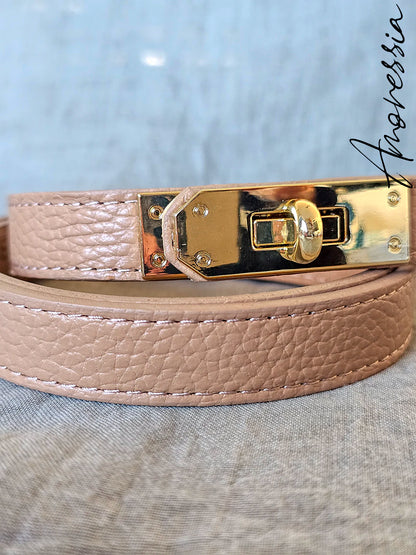 Ceinture Cuir Beige Fermoir Doré