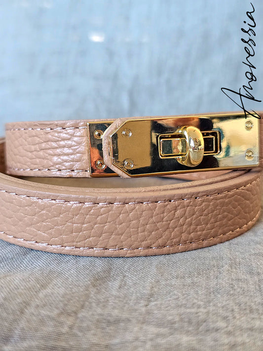Ceinture Cuir Beige Fermoir Doré