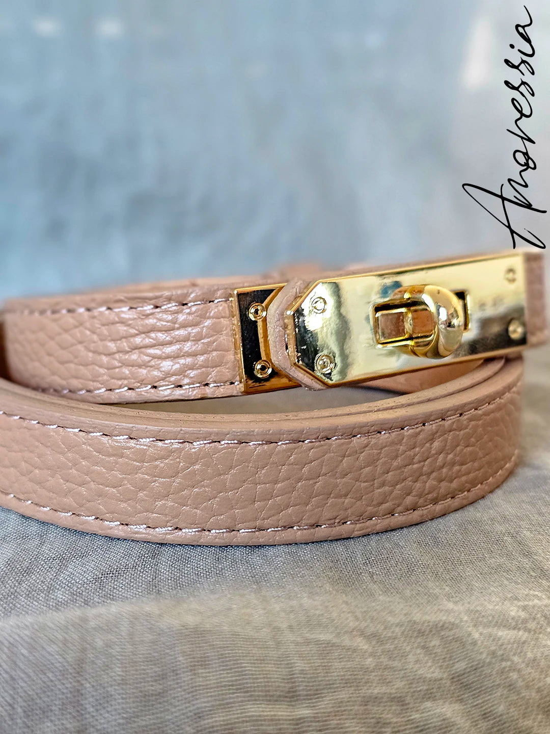 Ceinture Cuir Beige Fermoir Doré