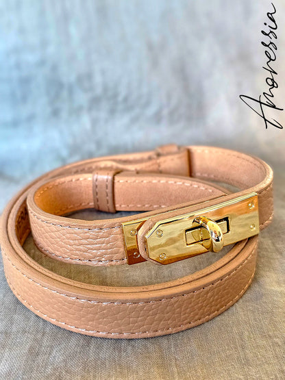 Ceinture Cuir Beige Fermoir Doré