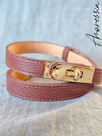 Ceinture Cuir Marron Fermoir Doré — Ceinture Cuir Marron Boucle Dorée Femme