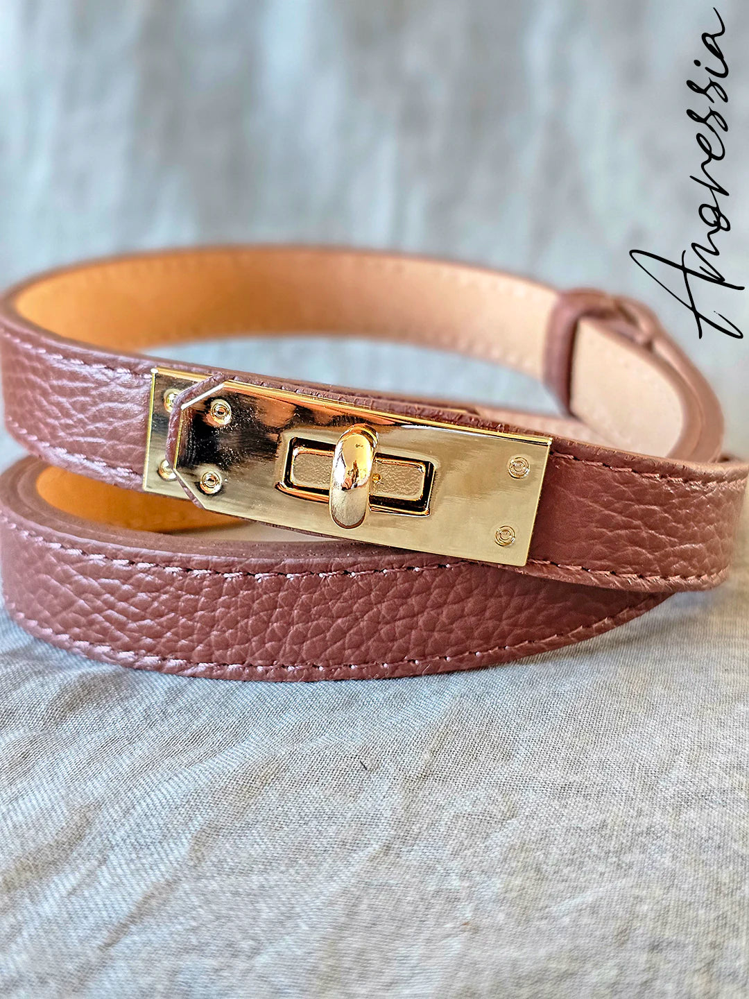 Ceinture Cuire marron Fermoir Doré
