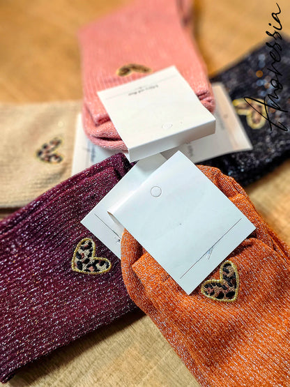 Chaussettes à paillette cœur Léopard