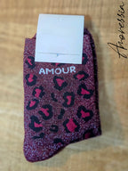 Chaussettes Léopard Paillettes Amour — Chaussettes Léopard Paillettes Femme vue détail