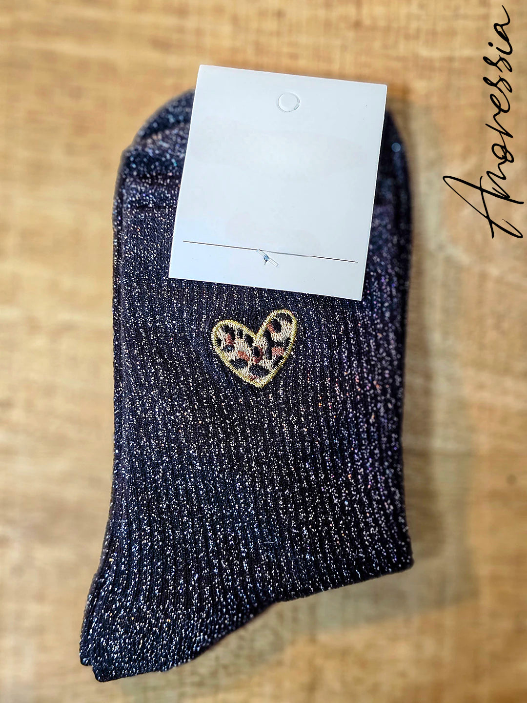 Chaussettes à paillette cœur Léopard