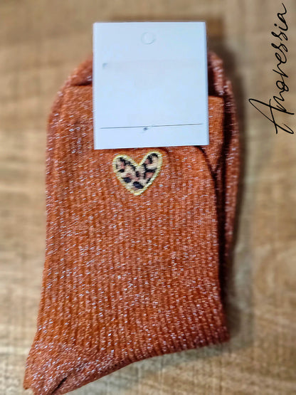 Chaussettes à paillette cœur Léopard