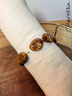 Bracelet Élastique Marron Doré — Bracelet Perles Marron Doré Femme vue détail