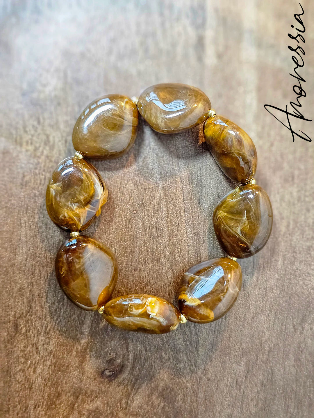 Bracelet Élastique Marron Doré — Bracelet Perles Marron Doré Femme autre vue