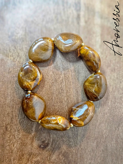 Bracelet élastique marron et doré