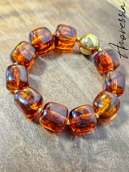 Bracelet résine et perle doré