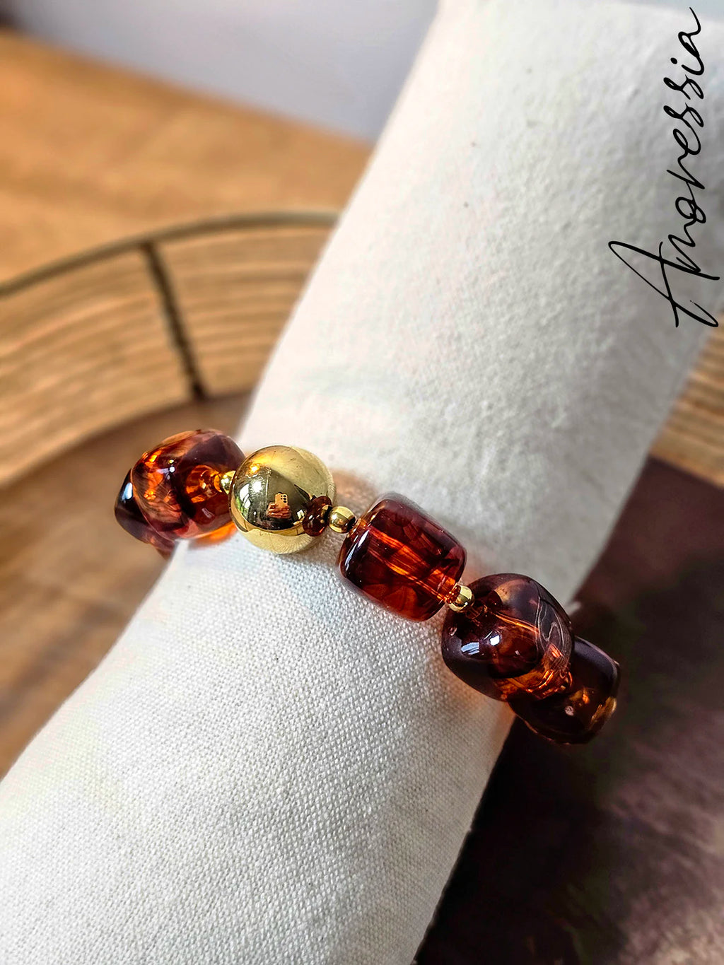 Bracelet Résine Perle Doré — Bracelet Résine Perle Dorée Femme autre vue