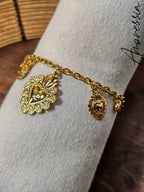 Bracelet Charms Ex Voto — Bracelet Médaille Doré Femme