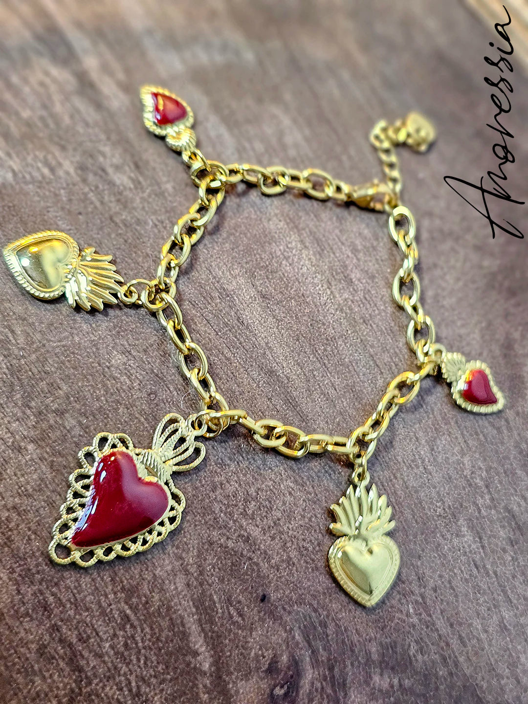 Bracelet Charms Ex Voto Rouge — Bracelet Médaille Rouge Femme