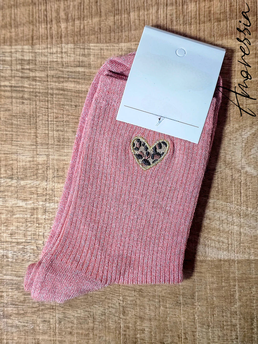 Chaussettes Paillettes Coeur Léopard — Chaussettes Paillettes Léopard Cœur Femme