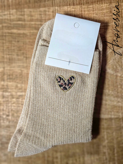 Chaussettes à paillette cœur Léopard