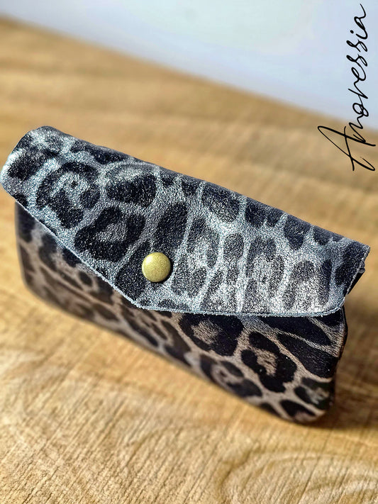 Porte monnaie en cuir irisé léopard