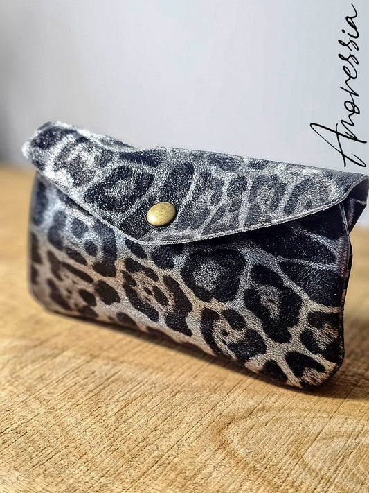Porte monnaie en cuir irisé léopard