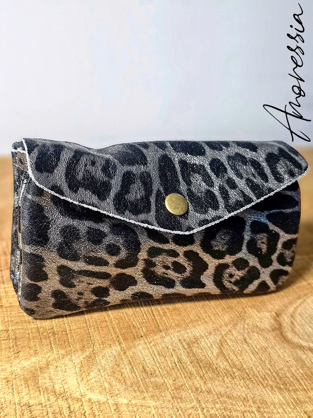 Porte monnaie en cuir irisé léopard