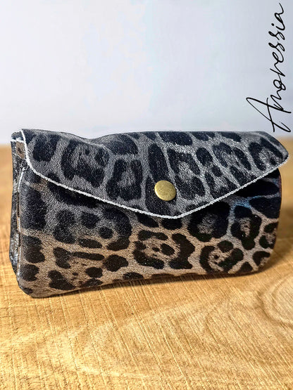 Porte monnaie en cuir irisé léopard