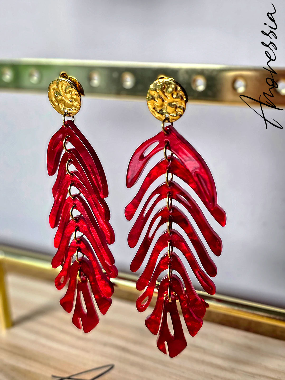 Boucles d'Oreilles Feuilles — Boucles Dorées Feuilles Femme zoom motif