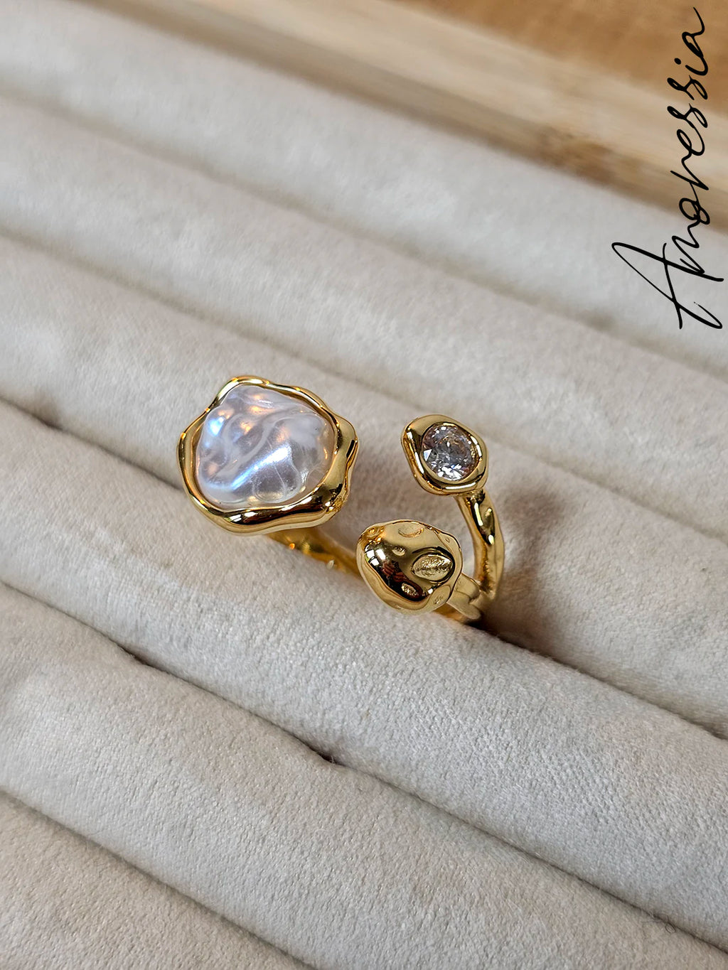 Bague Doré 3 Pierres — Bague Dorée Triple Pierre Femme