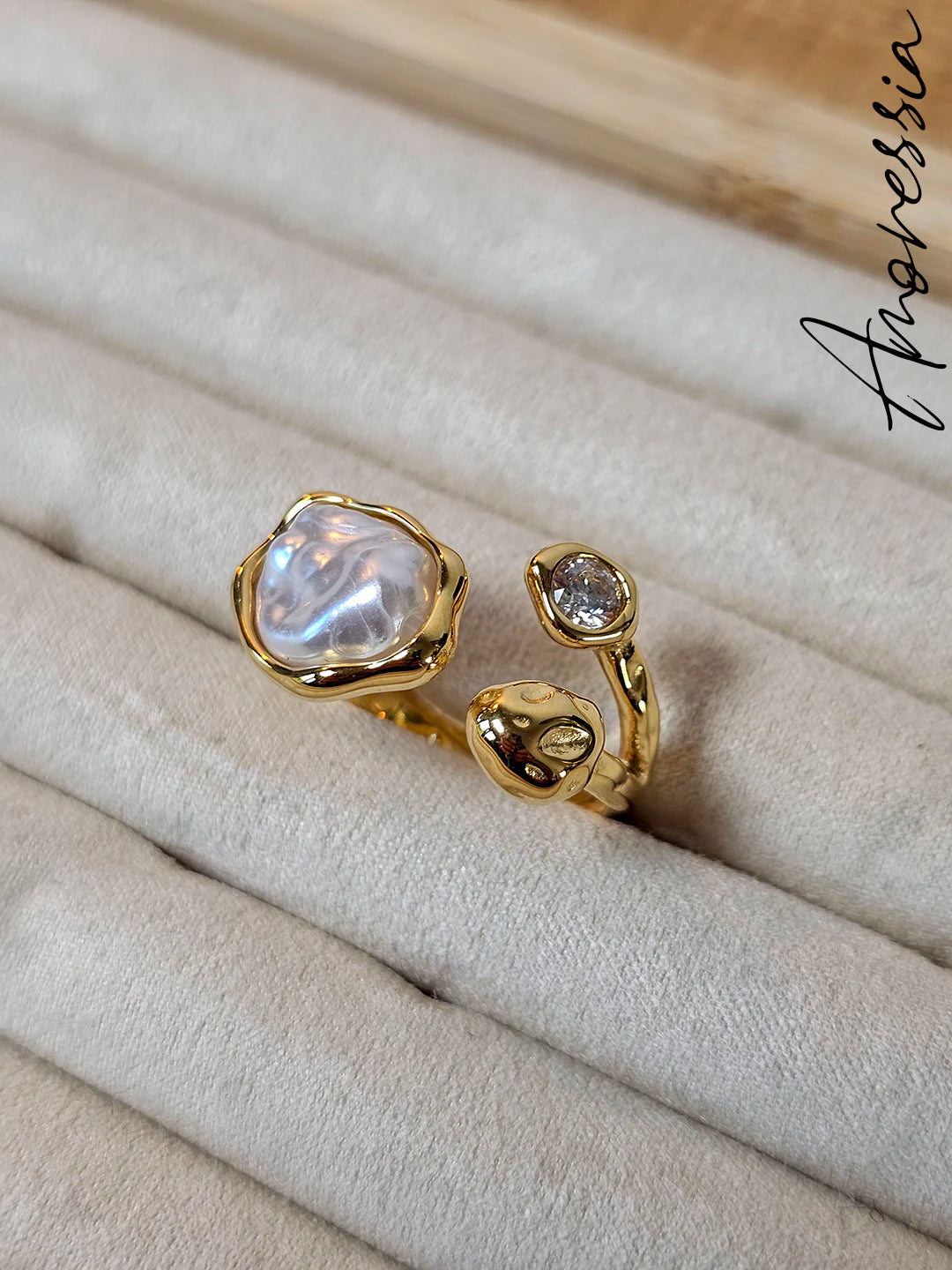 Bague Doré 3 Pierres — Bague Dorée Triple Pierre Femme