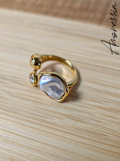 Bague Doré 3 Pierres — Bague Dorée Triple Pierre Femme photo portée