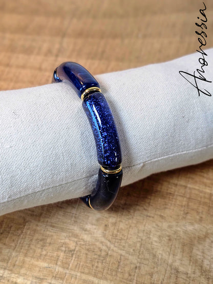 Bracelet élastique résine bleu