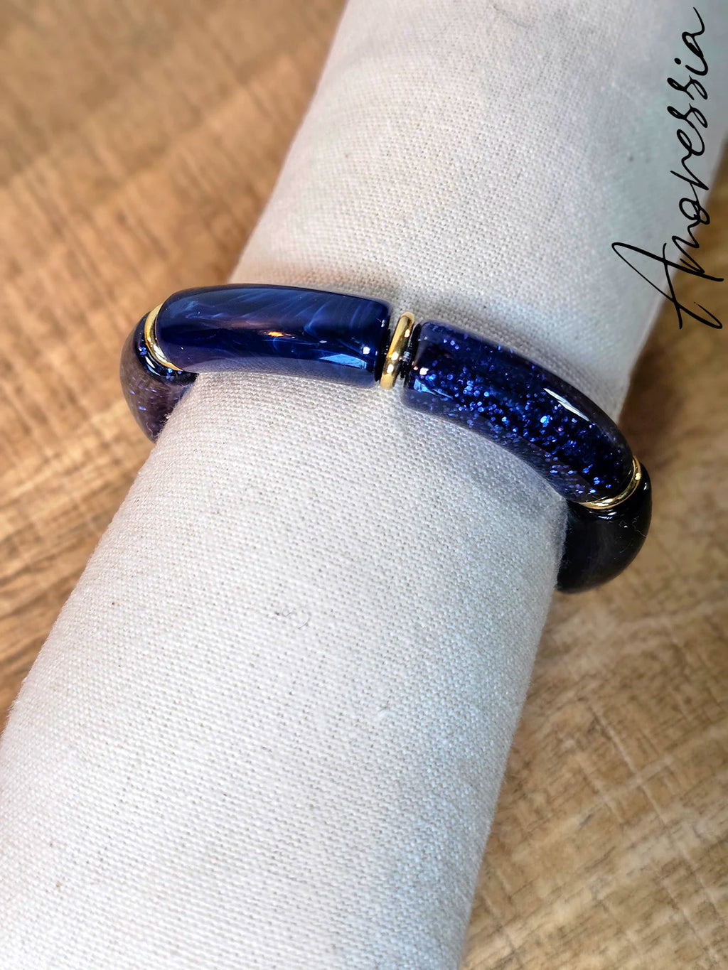 Bracelet Élastique Résine Bleu — Bracelet Résine Bleue Femme vue détail