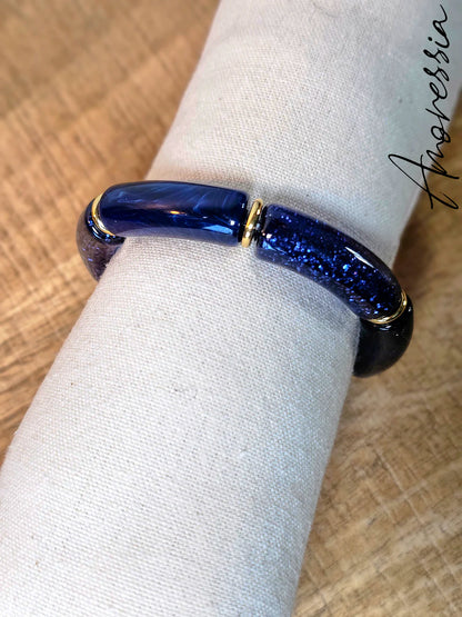 Bracelet élastique résine bleu