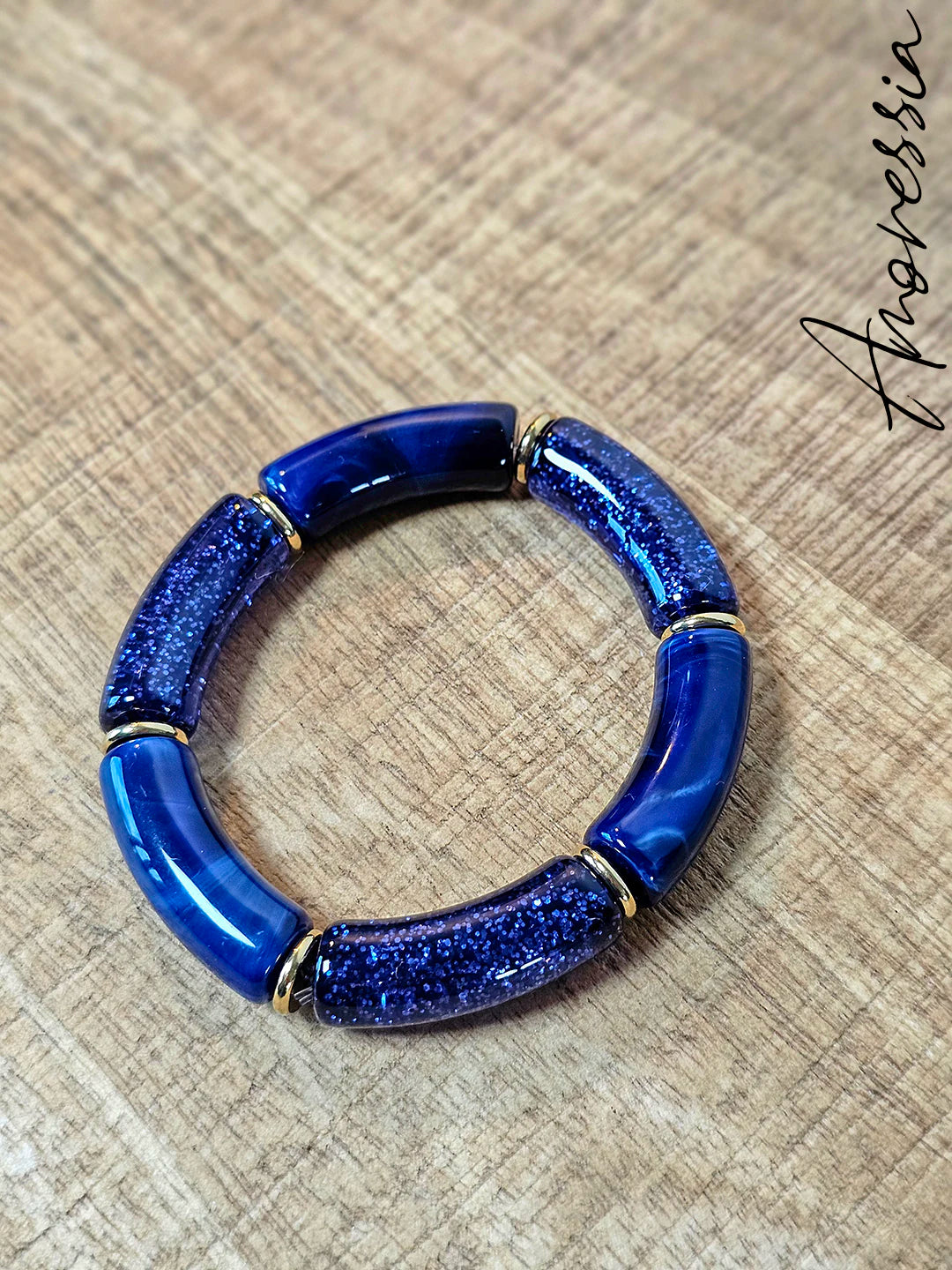 Bracelet Élastique Résine Bleu — Bracelet Résine Bleue Femme autre vue