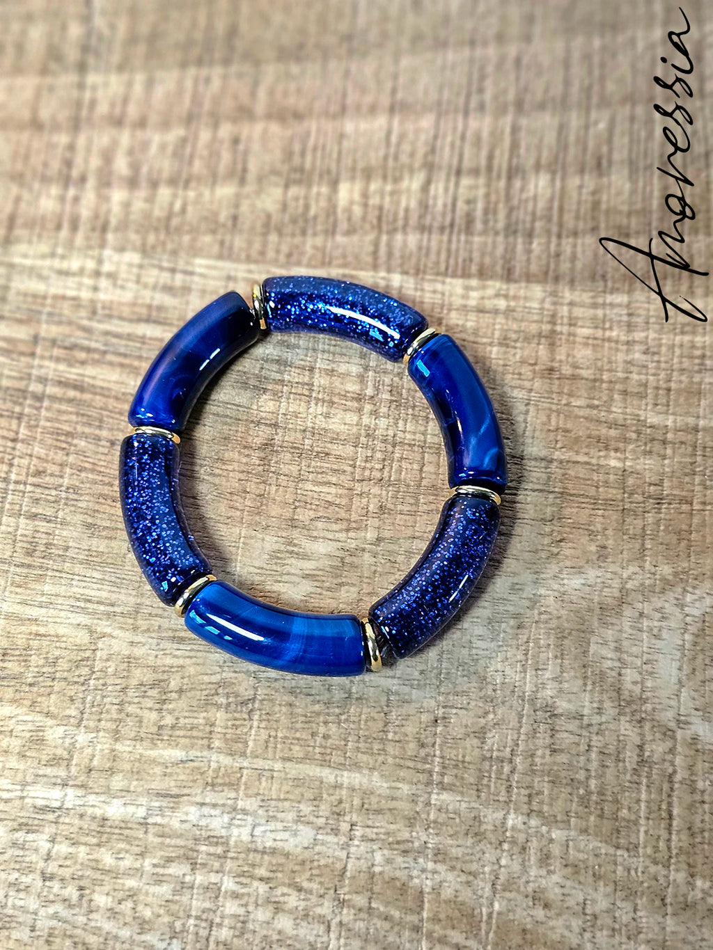 Bracelet Élastique Résine Bleu — Bracelet Résine Bleue Femme zoom