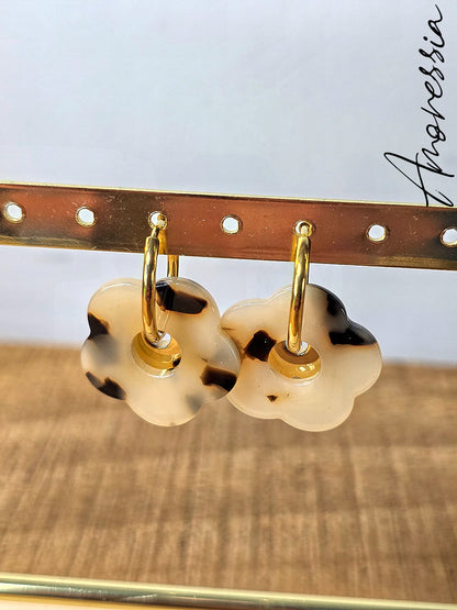Boucles d'Oreilles Fleur Léopard — Boucles Imprimé Léopard Femme vue détail