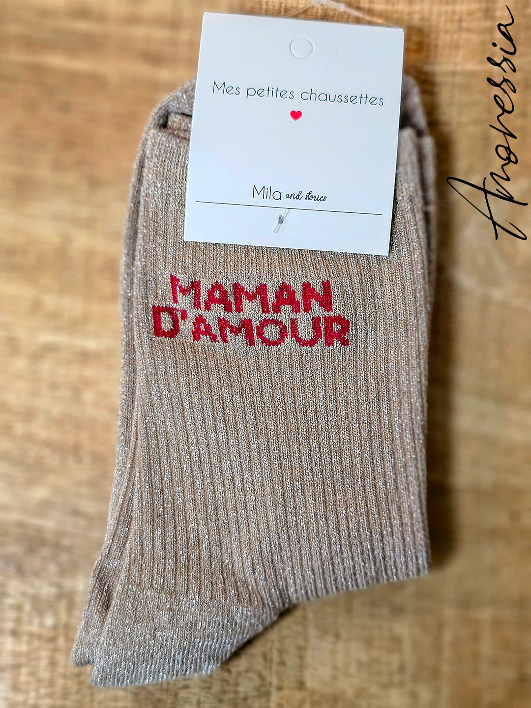 Chaussettes Paillettes Maman d'Amour — Chaussettes Brodées Femme