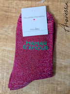 Chaussettes Paillettes Maman d'Amour — Chaussettes Brodées Femme photo portées
