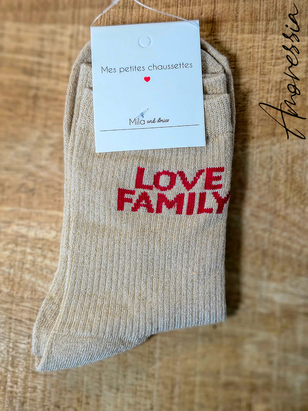 Chaussettes Love Family — Chaussettes Brodées Femme vue détail