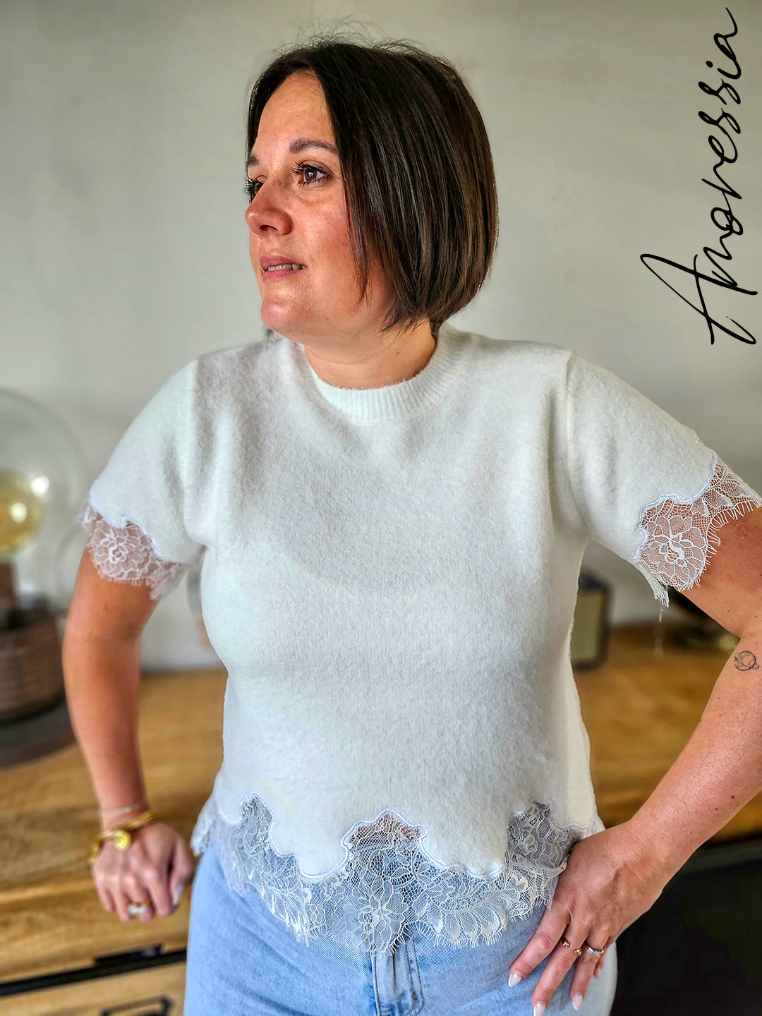 Pull manches courtes Lova Blanc