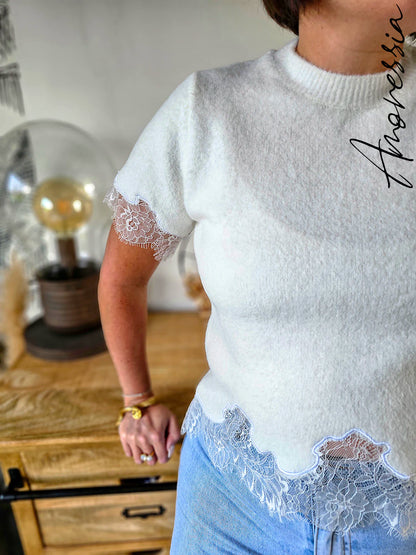 Pull manches courtes Lova Blanc