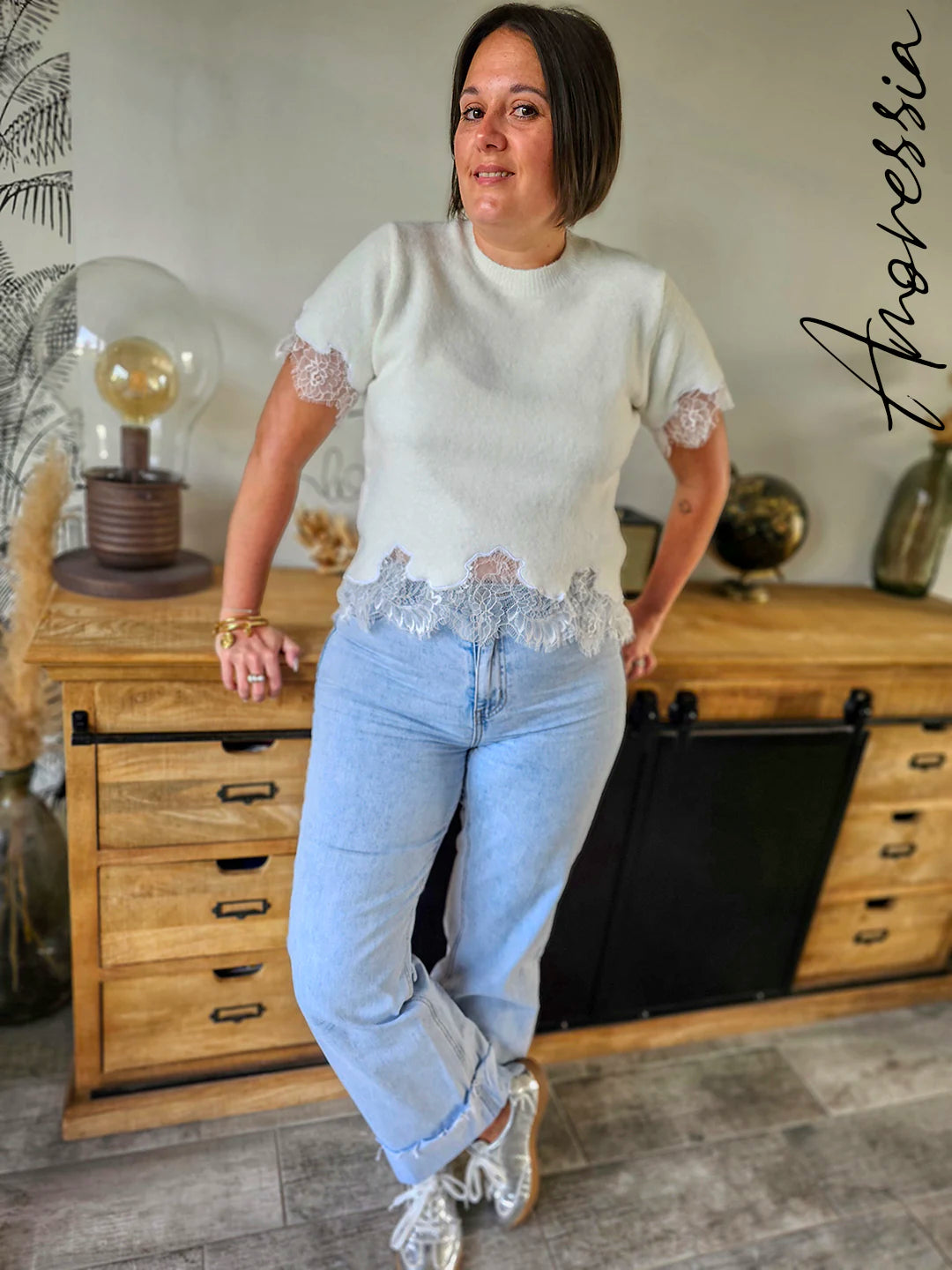 Pull manches courtes Lova Blanc — Pull Manches Courtes Blanc Femme vue dos