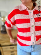 Gilet Polo — Gilet Rayé Rose Rouge Col Polo Femme vue détail