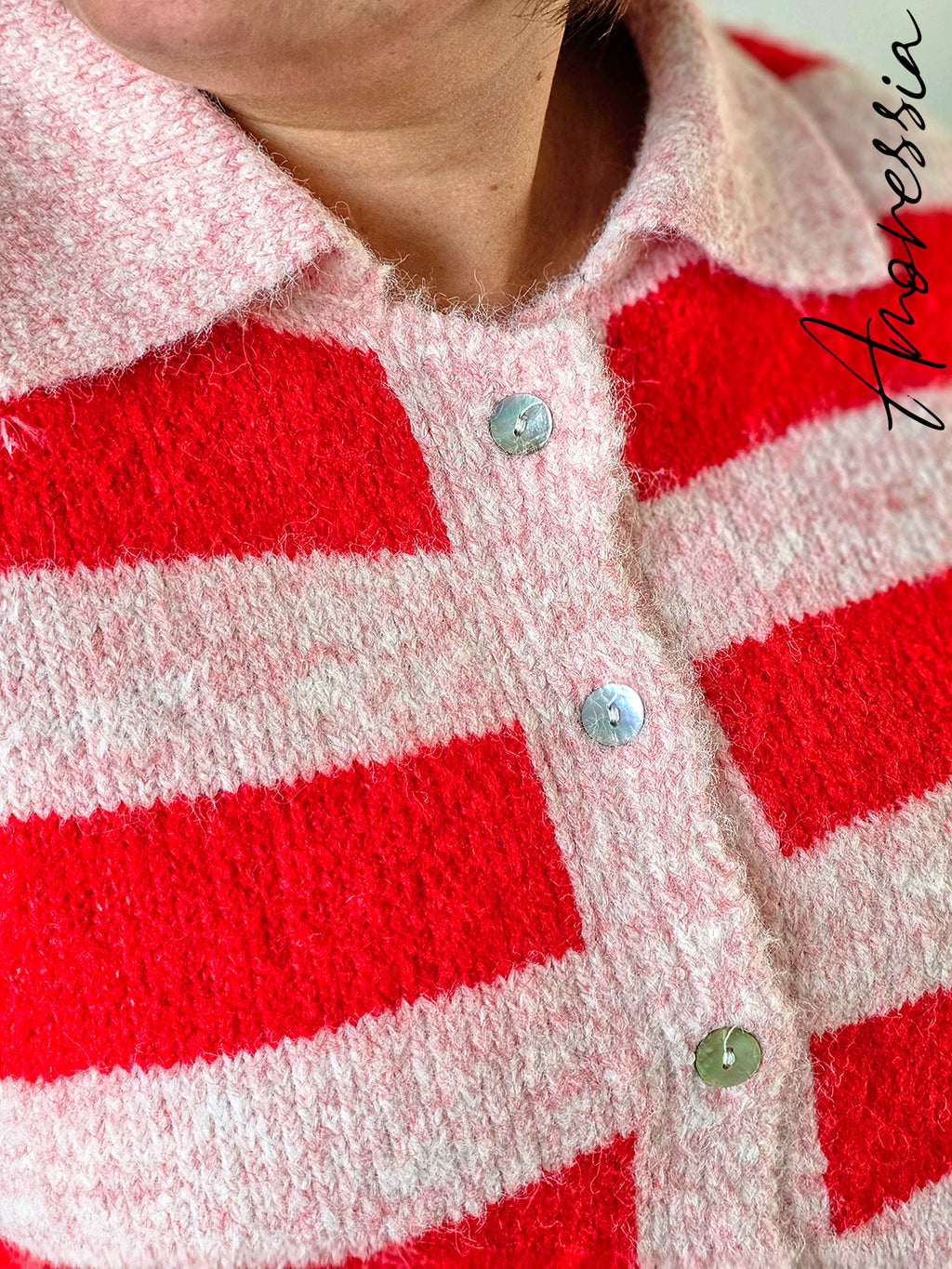 Gilet Polo — Gilet Rayé Rose Rouge Col Polo Femme autre vue