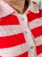 Gilet Polo — Gilet Rayé Rose Rouge Col Polo Femme autre vue